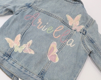 Butterfly Jacket, Embroidered Name Jacket, Embroidered Denim Jacket, Custom Denim Jacket, Personalized Denim Jacket, Butterfly Jacket
