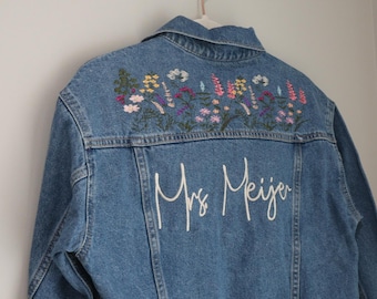 Embroidered Jean Jacket, Wedding Jean Jacket, Wedding Denim Jacket, Embroidered Name Jacket, Personalized Jean Jacket, Custom Jean Jacket