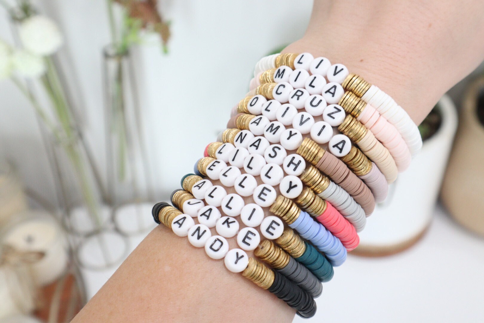 Personalized Name Bracelets Custom Name Bracelets Heishi Custom Name Bracelet Bead Bracelet Customized Name Bracelet