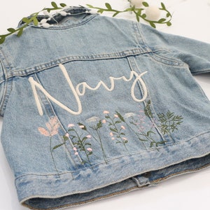 Embroidered Name Jacket, Embroidered Denim Jacket, Custom Denim Jacket, Personalized Denim Jacket, Child Denim Jacket, Wildflower Jacket image 1