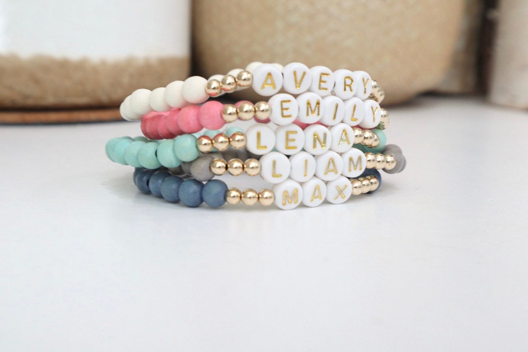 Name Bead Bracelets, Custom Name Bead Bracelet, Wood Name Bead Bracelet, Wood Beads, Customized