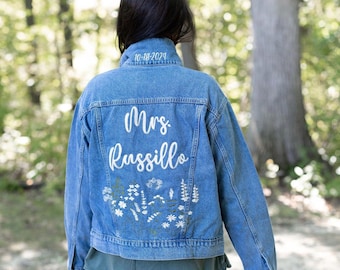 Embroidered Jean Jacket, Wedding Jean Jacket, Wedding Denim Jacket, Embroidered Name Jacket, Personalized Jean Jacket, Custom Jean Jacket