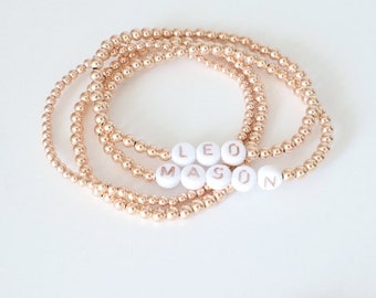 Rose Gold Name Bracelet, Rose Gold Filled Name Bracelet, Bead Name Bracelet, Customized Name Bracelet, Gold Bead Bracelets