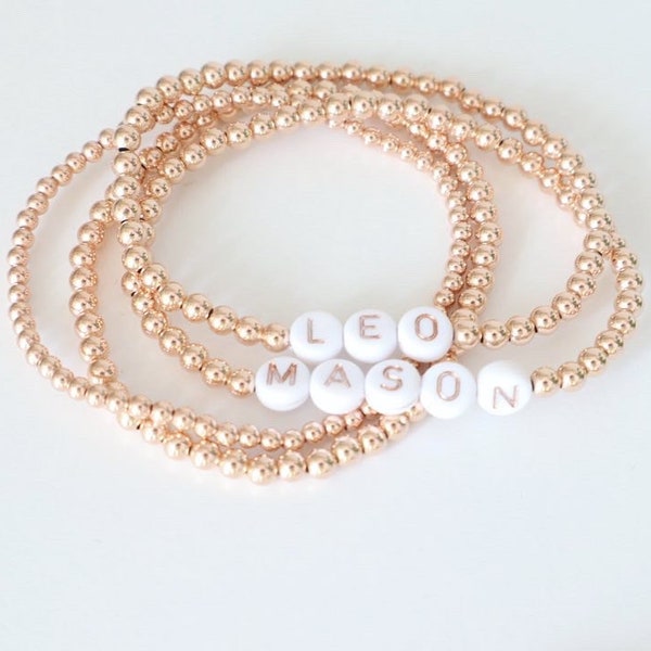 Rose Gold Name Bracelet, Rose Gold Filled Name Bracelet, Bead Name Bracelet, Customized Name Bracelet, Gold Bead Bracelets