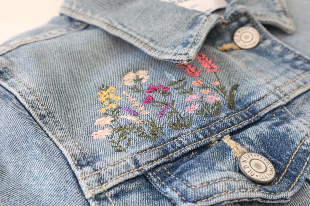 Wildflower Embroidery Flared Denim Crop Pant