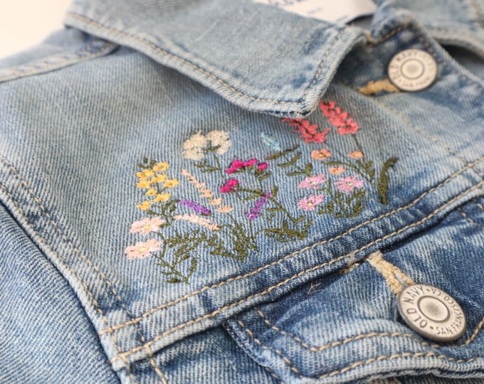 Jean Jacket, Embroidered Wildflower Jacket, Embroidered Denim Jacket, Embroidered Denim Jacket, Denim Jacket