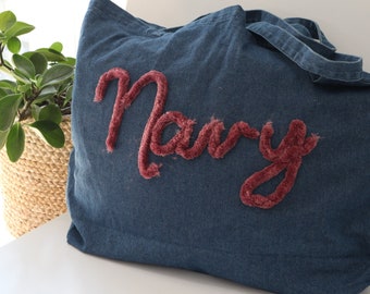 Personalized Tote Bag, Denim Tote Bag, Embroidered Tote Bag, Initial Tote, Embroidered Tote, Tote Bag