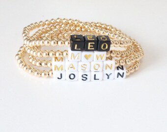 Name Bracelet, Gold Filled Name Bracelet, Bead Name Bracelet, Gold Filled, Customized Name Bracelet, Gold Bead Bracelets