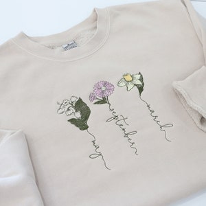 Mother’s Day Gift, Birth Month Flower, Embroidered Crew, Custom Embroidered Sweatshirt