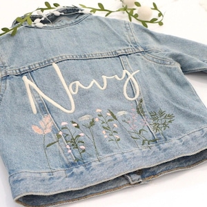 Embroidered Name Denim Jacket, Embroidered Jean Jacket, Custom Jean Jacket, Personalized Denim Jacket, Embroidered Jacket, Wildflower Jacket
