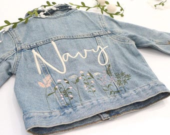 Embroidered Name Denim Jacket, Embroidered Jean Jacket, Custom Jean Jacket, Personalized Denim Jacket, Embroidered Jacket, Wildflower Jacket