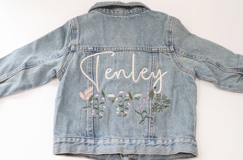 Embroidered Name Jacket, Embroidered Denim Jacket, Custom Denim Jacket, Personalized Denim Jacket, Child Denim Jacket, Wildflower Jacket image 7