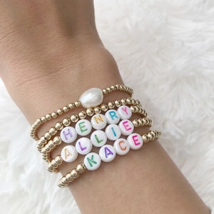 Name Bead Bracelet, Customized Name Bracelet, Gold Bead Bracelets