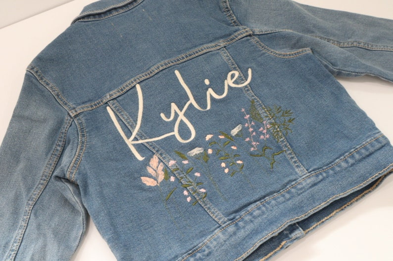 Embroidered Name Jacket, Embroidered Denim Jacket, Custom Denim Jacket, Personalized Denim Jacket, Child Denim Jacket, Wildflower Jacket image 10