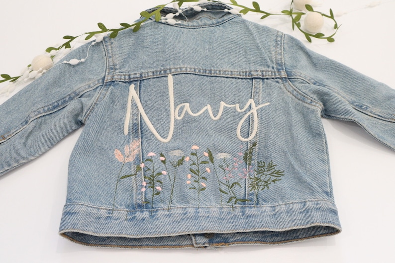 Embroidered Name Jacket, Embroidered Denim Jacket, Custom Denim Jacket, Personalized Denim Jacket, Child Denim Jacket, Wildflower Jacket image 4