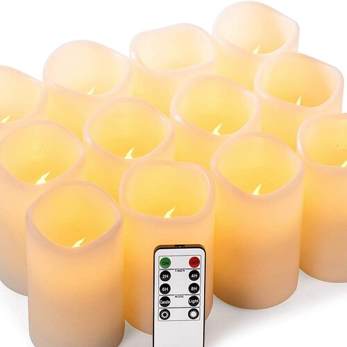 Flameless Candles 4" 5" 6" Set of 3 Ivory Dripless Real Wax Pil.. Free Shipping 