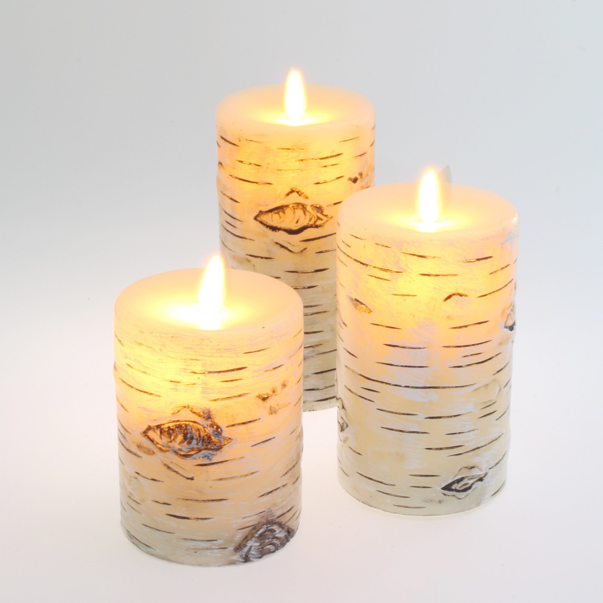 Set of 3 Birch Bark Flameless Candles D 3 X H 4 Etsy UK