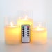 Pack of 3 Glass Flameless Candles Battery Operated Real Wax Pillars Glass LED Candles With Remote Control Cycling Timer 4' 5' 6' 8' 10' 12' 