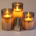 Set of 3 Glass Flickering Flameless Candles, Moving Flame Wax, 4' 5' 6' Battery Operated LED Pillar Candles with Remote Control and Timer 