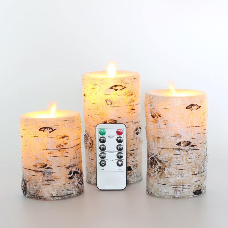 Birch Bark Flameless Set of 3 Candles D 3 x H 4 Etsy