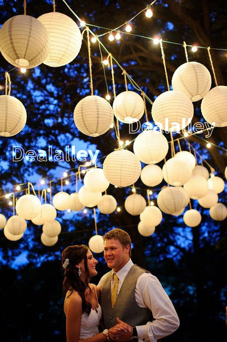 70 Round Chinese White Paper Lantern LED Light Set Kit Etsy