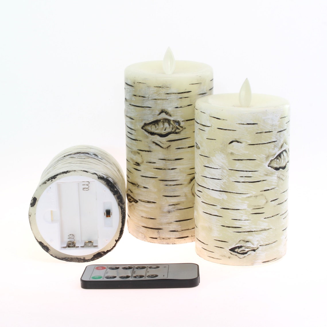 Set of 3 Birch Bark Flameless Candles D 3 X H 4 Etsy