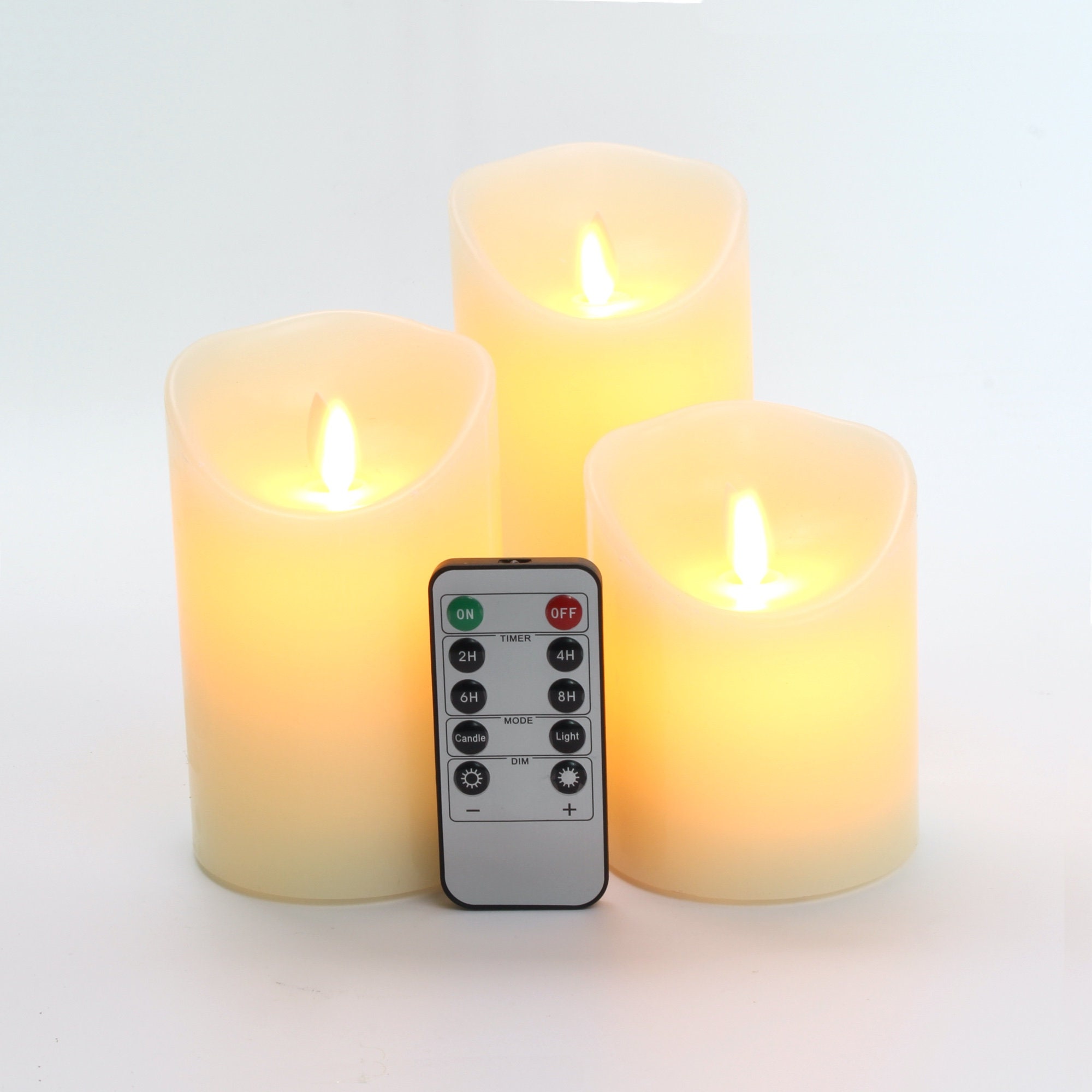 3 Pcs Flameless Birch LED Candles Moving Real Wax Battery Remote Timer