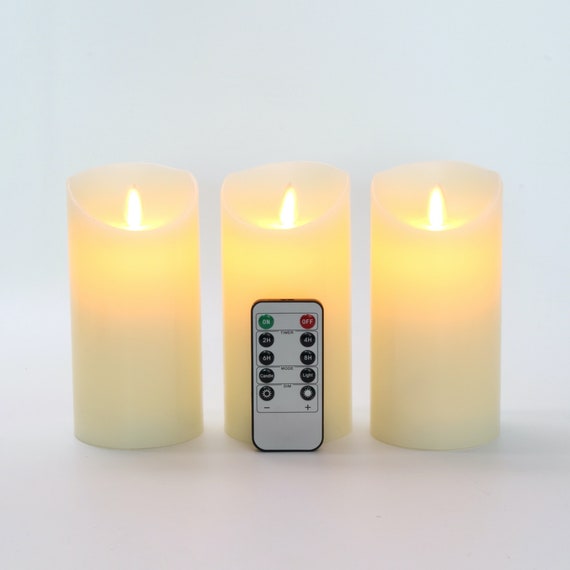 Flameless Candles Set of 9 Ivory Dripless Real Wax Realistic Moving LED Flames 