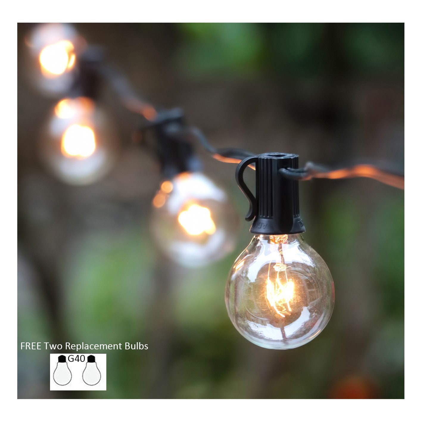 2 Spare G40 Globe Patio Lights 25Ft Outdoor String Lights with 27 Edison Glass Bulbs Waterproof Connectable Hanging Light E12 Base for Backyard Porch Balcony Party Decor