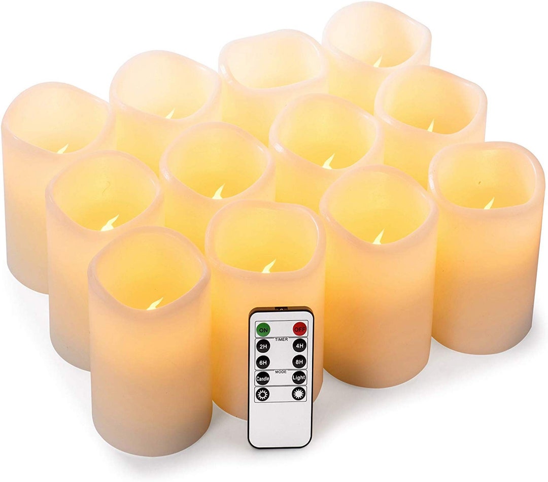 Pack of 12 Flameless Candles Real Wax Ivory LED Candles Φ3 x Etsy 日本