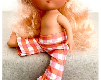 Doll Clothes - 12” Mia - Flare Pants Only - Spring - Peach, Blush Plaid - Soft White Premium Jersey Knit