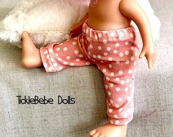 Doll Clothes - 10” Mini Mia - Leggings / Pants Only - White Dots on Pink Premium Jersey Knit - TickleBebe Dolls