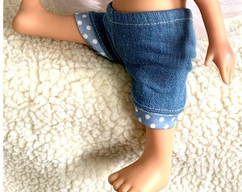 Doll Clothes - 12” Mia - Light Blue Short Jeans Only - Light Blue with White Dots “Cuff” - Stretch Jean Fabric - TickleBebe Dolls