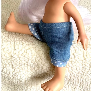 Doll Clothes - 12” Mia - Light Blue Short Jeans Only - Light Blue with White Dots “Cuff” - Stretch Jean Fabric - TickleBebe Dolls