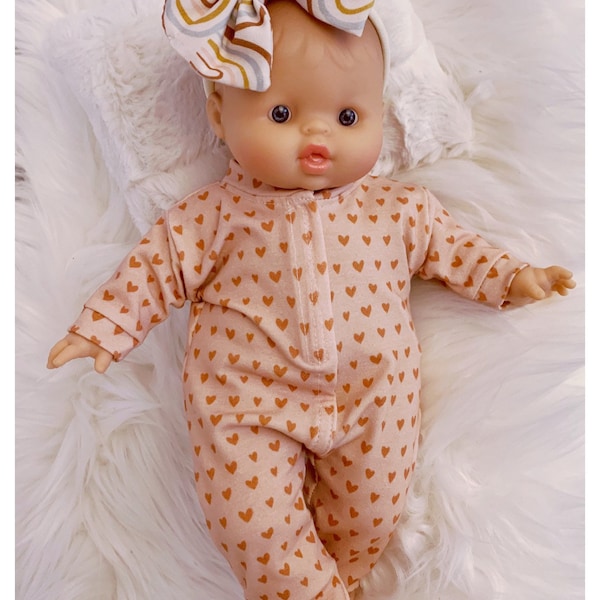 Doll Clothes - 11” Soft Body - Pajamas Only - Peach - Tiny Hearts - TickleBebe Dolls