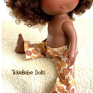Doll Clothes - 12” Mia / Mio Flare Pants Only - Fall - Rust, Brown, Gold Smiley Pumpkins - Cream Premium Jersey Knit
