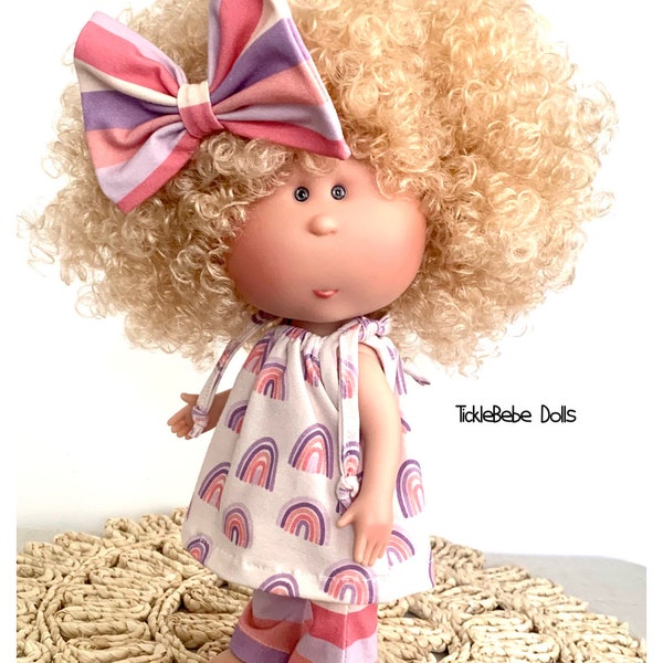 Doll Clothes - Mia - Tie Top Only - Lavender and Pink Rainbow Pattern - Premium Jersey Knit - TickleBebe Dolls