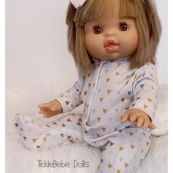 Doll Clothes - Pajamas Only - Spring - Boho Tiny Earth Tone and Turquoise Hearts - Soft White Premium Jersey Knit - TickleBebe Dolls