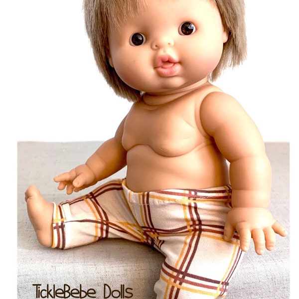 Doll Clothes - Leggings Only  - Plaid Gold and Rust  -  Cream Premium Jersey Knit Fabric - TickleBebe Dolls