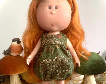 Doll Clothes - 12” Mia - Limited Edition - Romper Only -  Fall Floral Print - Medium Forest Green Premium Woven Cotton - TickleBebe Dolls
