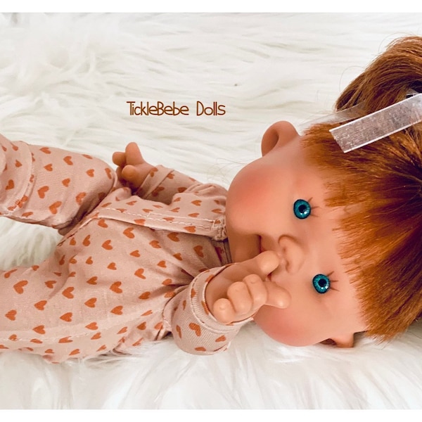 Doll Clothes - Small Pajamas Only  - Tiny Hearts - Light Peach Premium Jersey Knit Fabric - TickleBebe Dolls