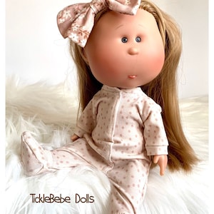 Doll Clothes - 12” Mia - Pajamas Only  - Dusky Pink Dots - Light Dusky Pink Premium Jersey Knit - TickleBebe Dolls