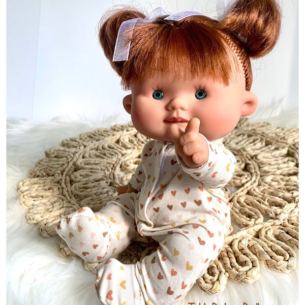 Doll Clothes - Small Pajamas Only  - Tiny Earth tone Hearts - Off White Premium Jersey Knit Fabric - TickleBebe Dolls