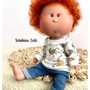 Doll Clothes - 9” Mini or 12” Mia / Mio - Winter - Oversized Top Only - Dinosaur Print - Premium Jersey Knit - TickleBebe Dolls