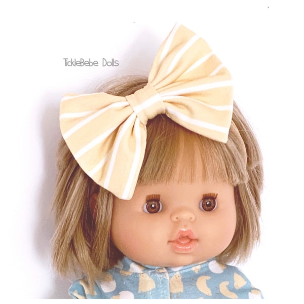 Doll Clothes - Bow Headband Only - Pale Golden Yellow White Stripe - Premium Jersey Knit - TickleBebe Dolls