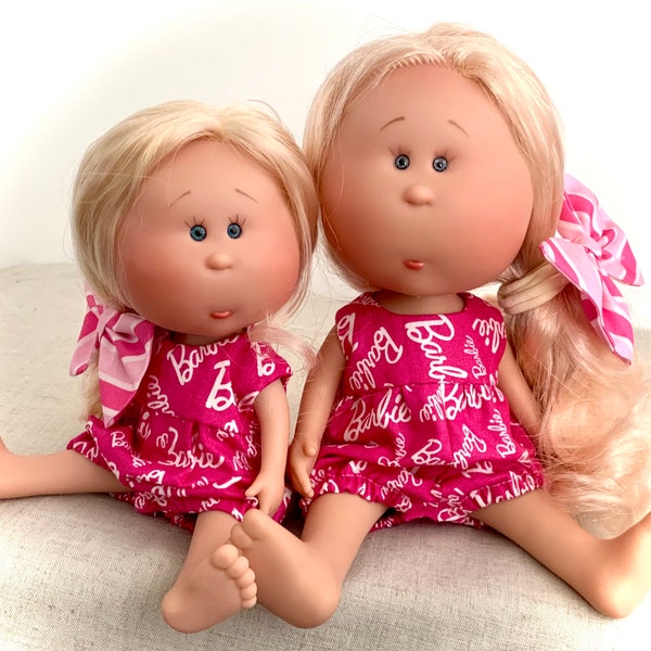 Doll Clothes - 12” Mia or 9” Mini Mia - Romper Only - Barbie Print - Dark Pink Premium Woven 100% Cotton - TickleBebe Dolls