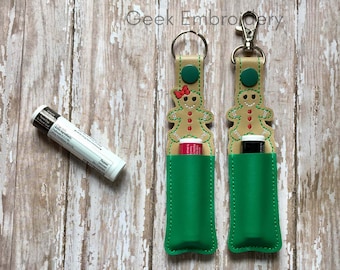 Gingerbread Lip Balm Holder, Lip Balm Holder, Christmas Lip Balm Keychain, Holiday Lip Balm Cozy