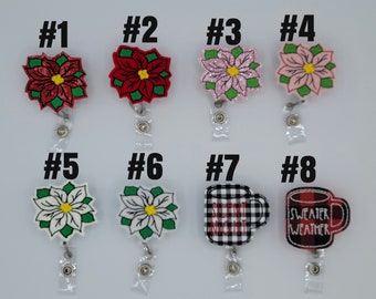 Christmas Poinsettia Badge Reels, Planner Clips, Planner Clippies, Paperclip, Lanyard, ID Holder Pull, Feltie, Hair Bow Centers and Toppers