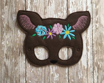 Vintage Floral Fawn Face Mask Great for Birthday Parties, Dress Up, Cosplay, Party Favors or Halloween Costumes