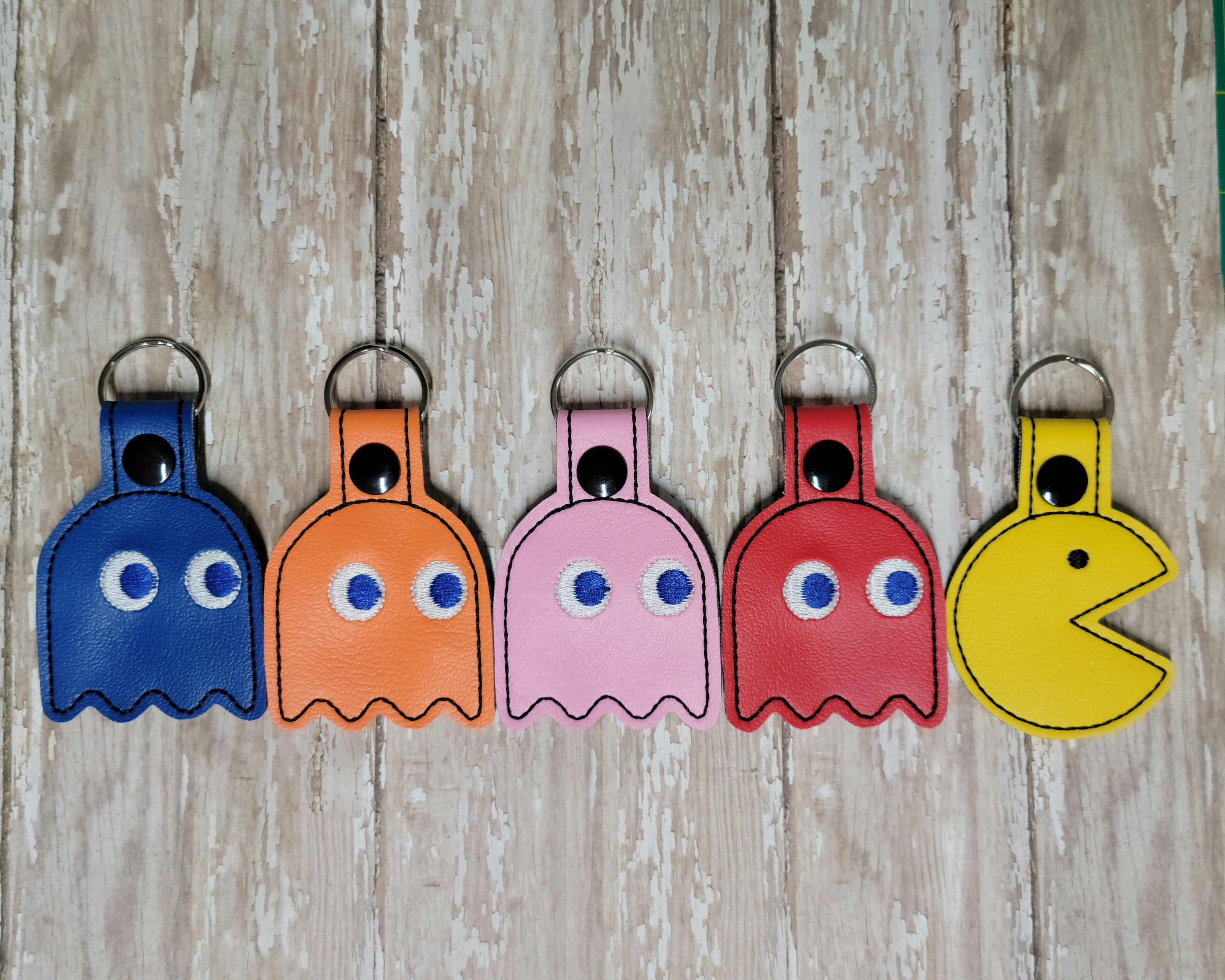 Leather Pac-man Bag Charm, Handmade Ghost Charm, Cute Ghost